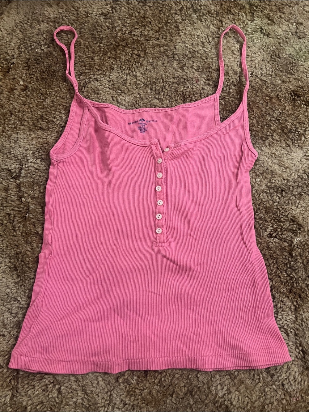 Pink Ribbed Henley Cami Tank Top